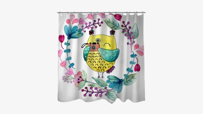 Watercolor Funny Illustration With Owl And Flowers - Watercolor Painting, transparent png