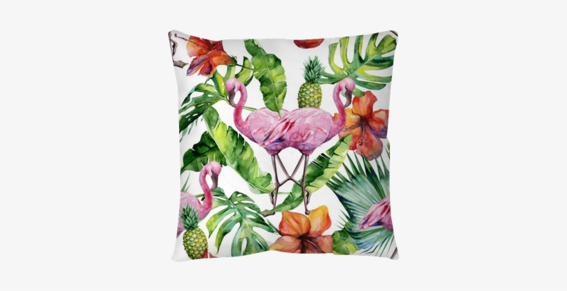 Watercolor Illustration Of Tropical Pink Flamingo Bird - Monstera Leaf Brushed Aluminium Wall Art 80cm, transparent png
