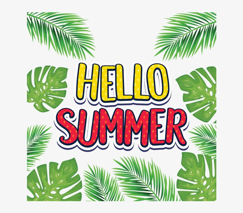 Tropical Decoration With Hello Summer Typography, Tropical, - Portable Network Graphics, transparent png