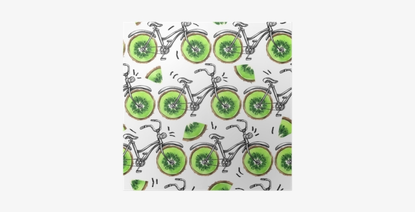 Watercolor Seamless Pattern Bicycles With Kiwi Wheels - Bicycle, transparent png