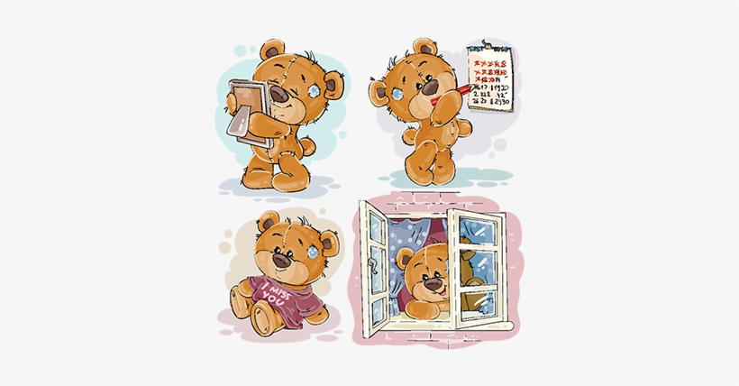 Set Vector Clip Art Illustrations Of Bored Teddy Bears - Te Extrano Ositos, transparent png