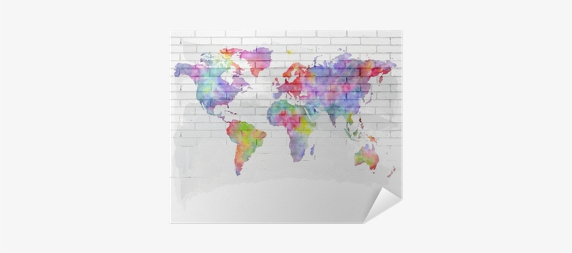 Watercolor World Map On A Brick Wall Poster • Pixers® - Map Of The World Black, transparent png