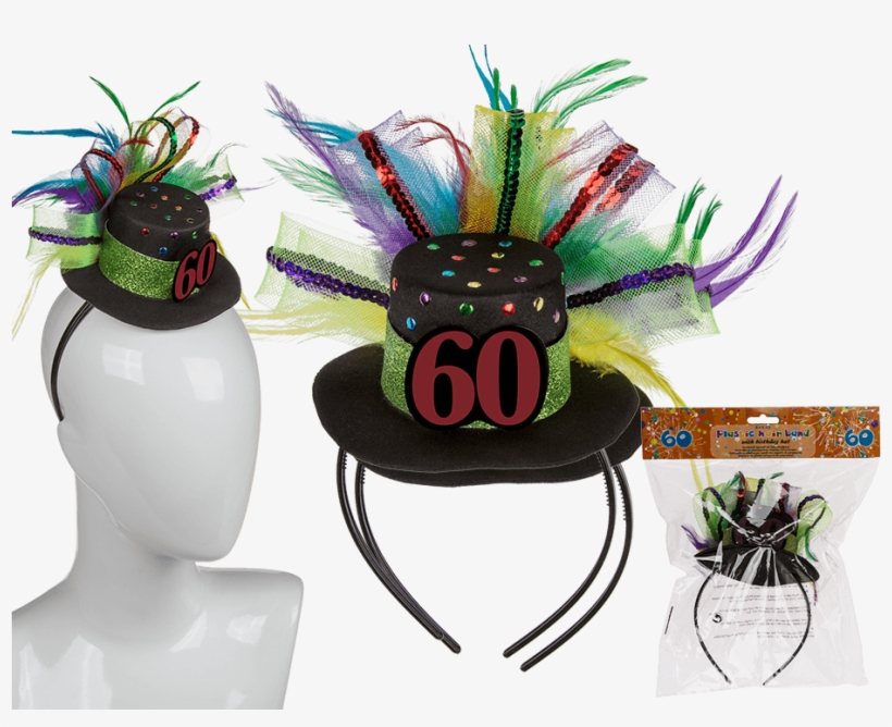 Diadema De Plástico Con Gorro De Cumpleaños 60 Y Plumas, transparent png