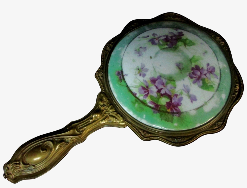 Antique Hand Held Porcelain Mirror Gold-tone Over Copper, transparent png