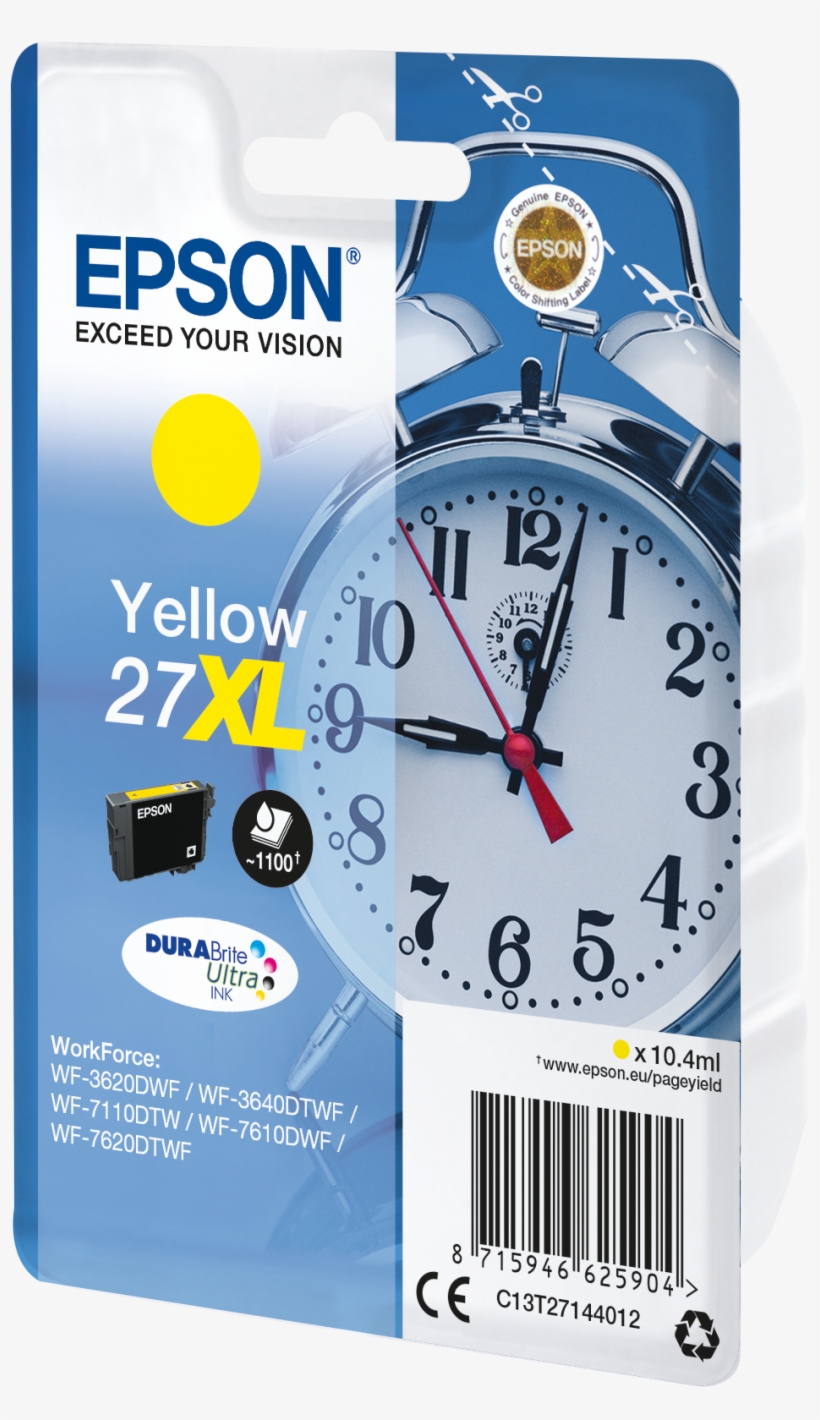 Epson Alarm Clock 27xl Yellow High Yield Inkjet Cartridge, transparent png