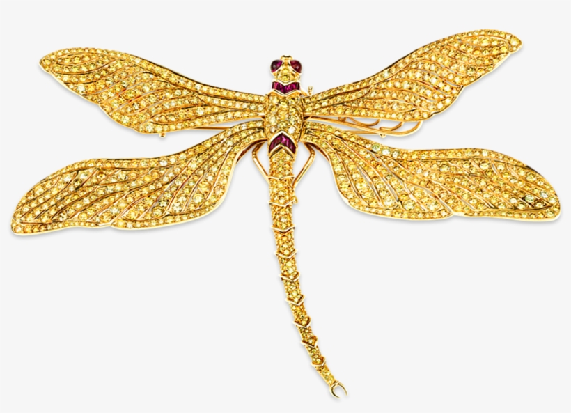 Fancy Vivid Yellow Diamond Dragonfly Brooch, transparent png