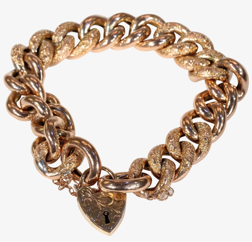 Victorian Gold Curb Link Bracelet With Heart Lock, transparent png