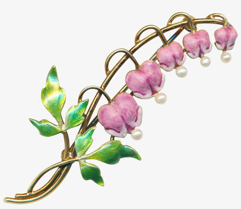 Brooch Art Nouveau Enamel Bleeding Hearts & Pearls, transparent png