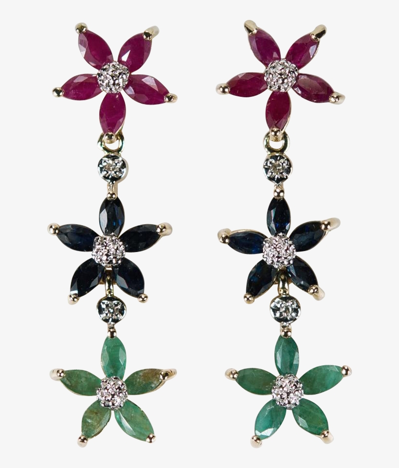 Ruby Sapphire Emerald Diamond Earrings, transparent png