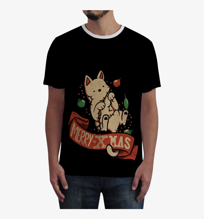 Camiseta Fullprint Merry Xmas Cat De Tobias Fonsecana, transparent png