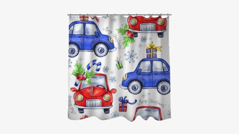 Watercolor Seamless Pattern With Cartoon Holidays Cars - Photograph, transparent png