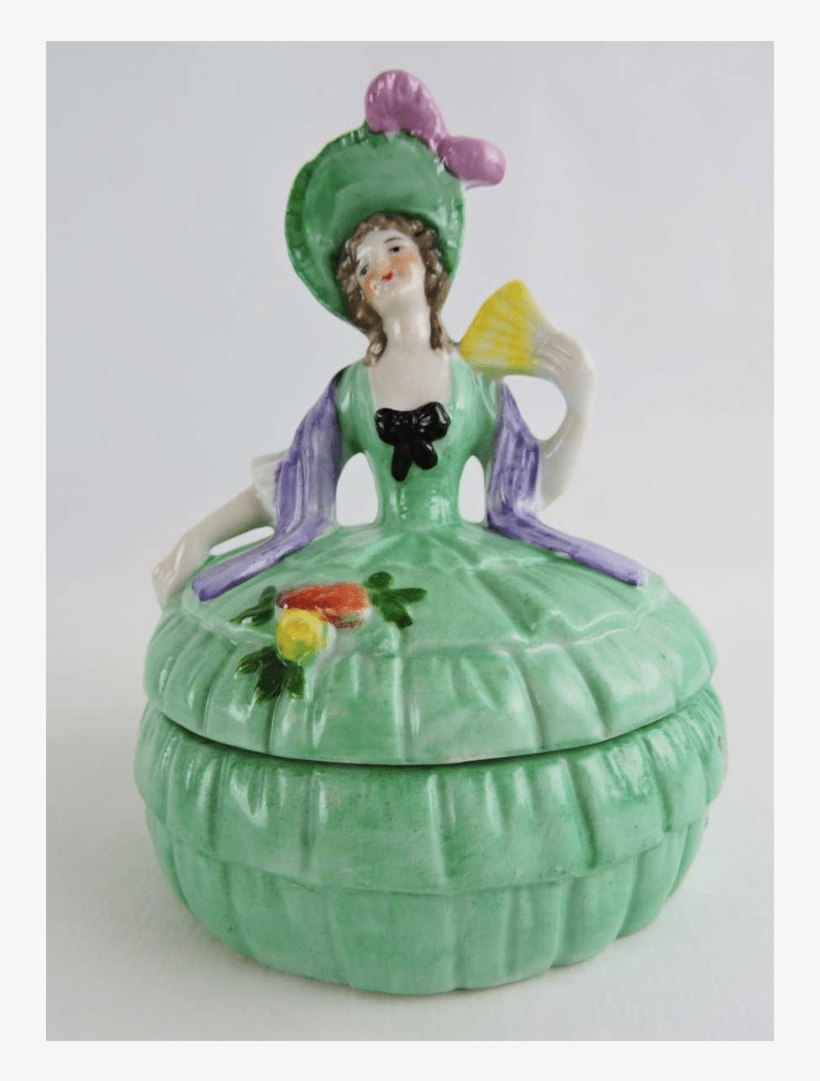 German Figural Porcelain Powder Box Lady In Green With, transparent png