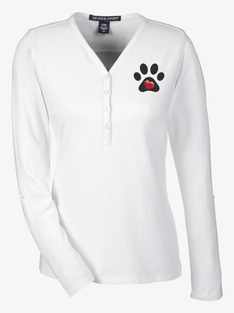 Embroidered My Heart Paw Print Ladies' Henley Knit, transparent png
