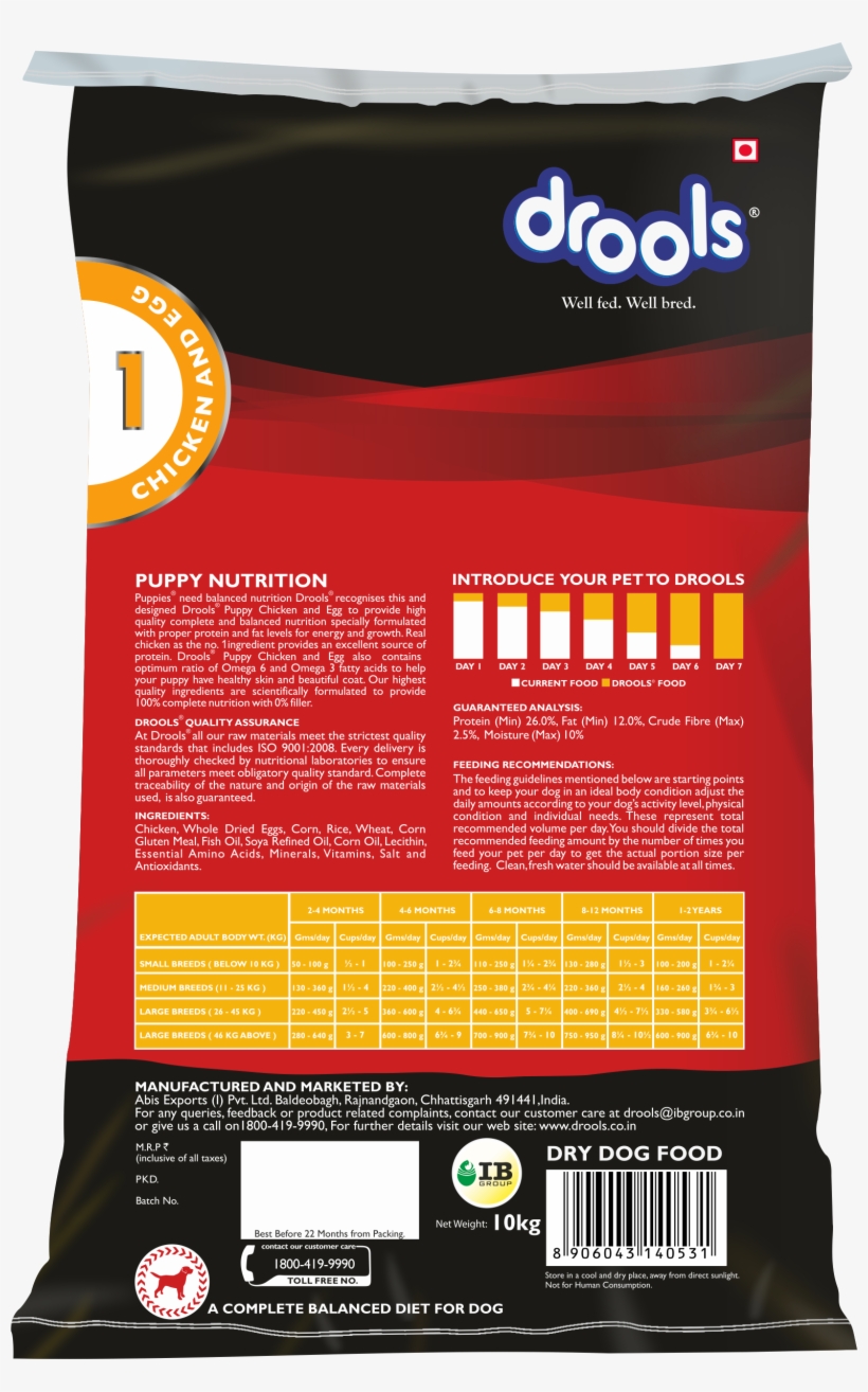 Drools Chicken And Egg Puppy Dog Food, 10kg With Free, transparent png