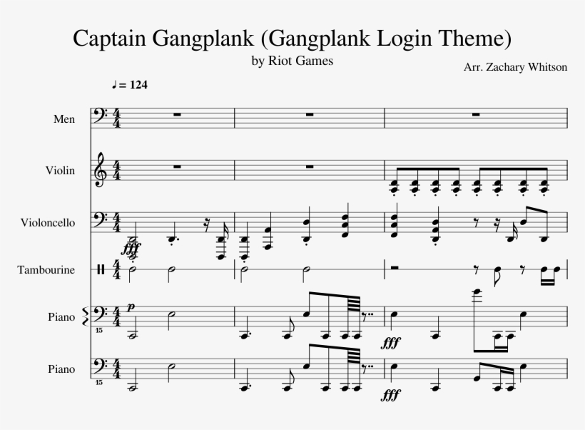 Captain Gangplank Sheet Music For Violin, Voice, Cello,, transparent png
