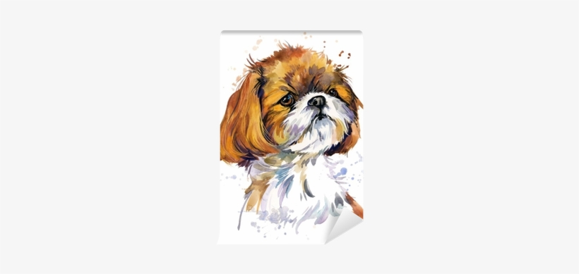 Funny Puppy Watercolor Illustration Wall Mural • Pixers® - Dog. Happy New Year Unisex T-shirt, transparent png