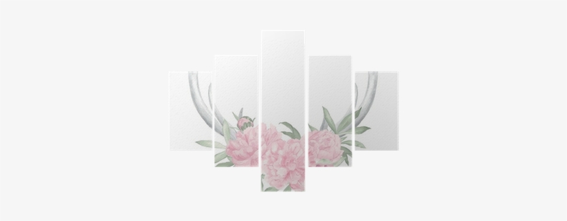 Watercolor Deer Antlers And Flowers Pentaptych • Pixers® - Veil, transparent png