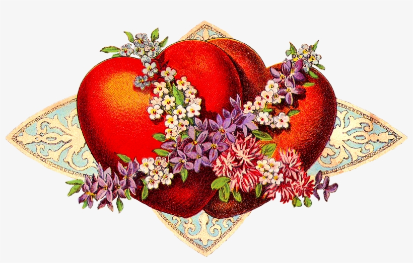 Hearts Flowers Gold Filgree Image - Happy Valentines Day Vintage Old School Large Mug, transparent png