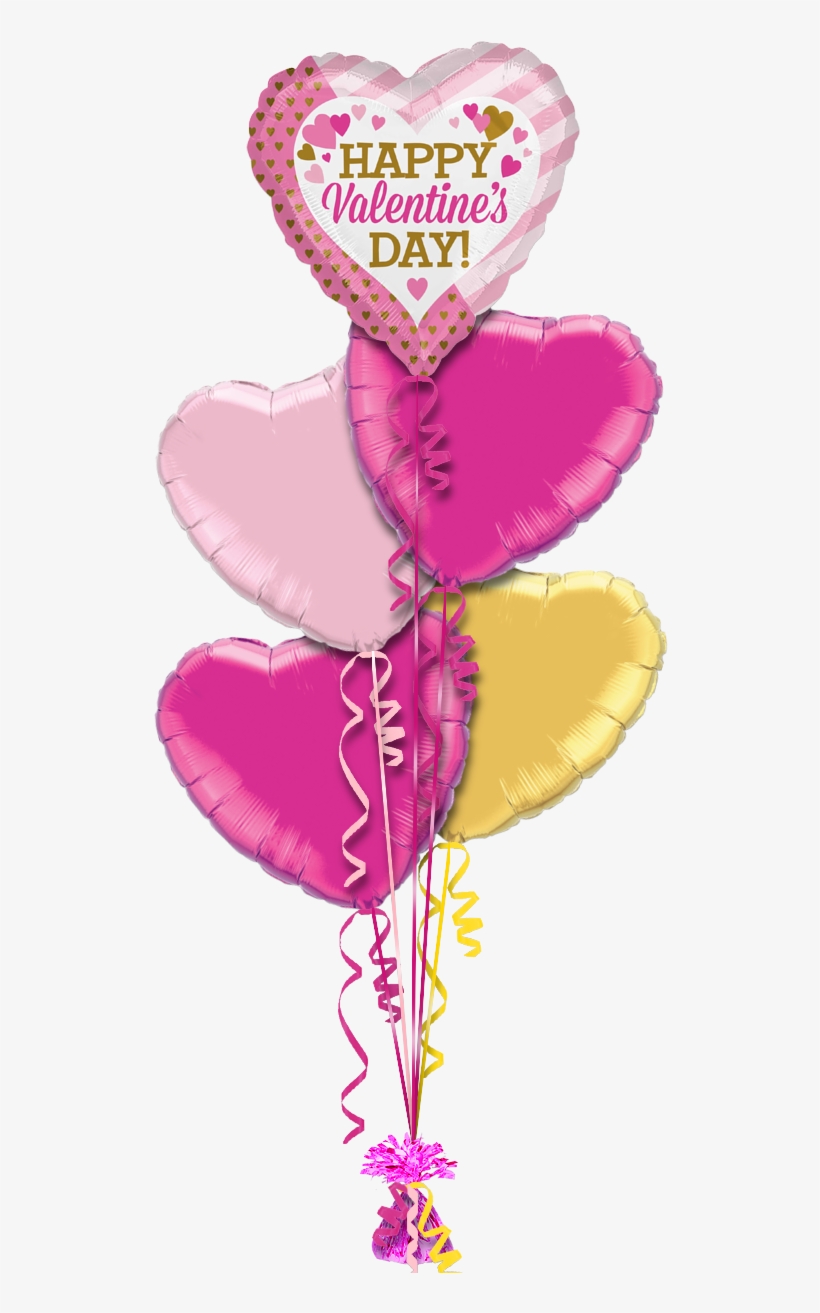 Happy Valentines Pink And Gold Hearts Valentines Balloon - 18 Inch Red/red Heart Foil - Flat, transparent png