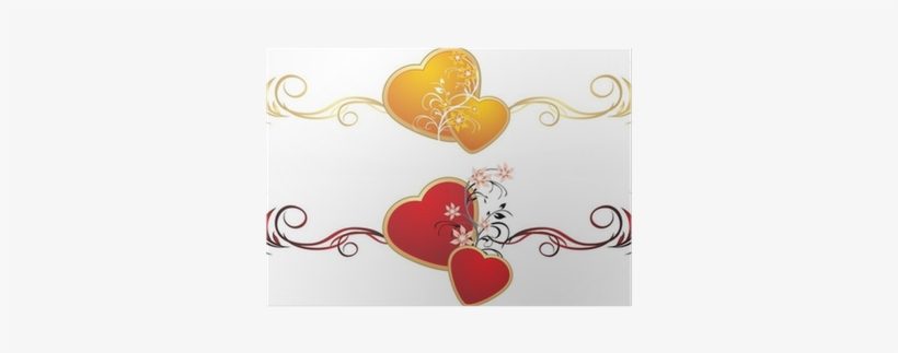 Red And Gold Hearts With Floral Ornament - Heart, transparent png