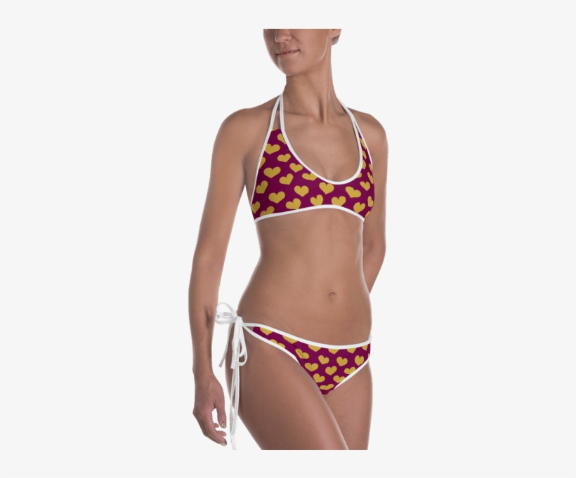Red And Gold Hearts On A Maroon Background Reversible - Swimsuit, transparent png