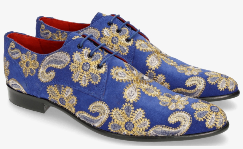 Derby Shoes Toni 1 Suede Electric Blue Embrodery Paisley, transparent png