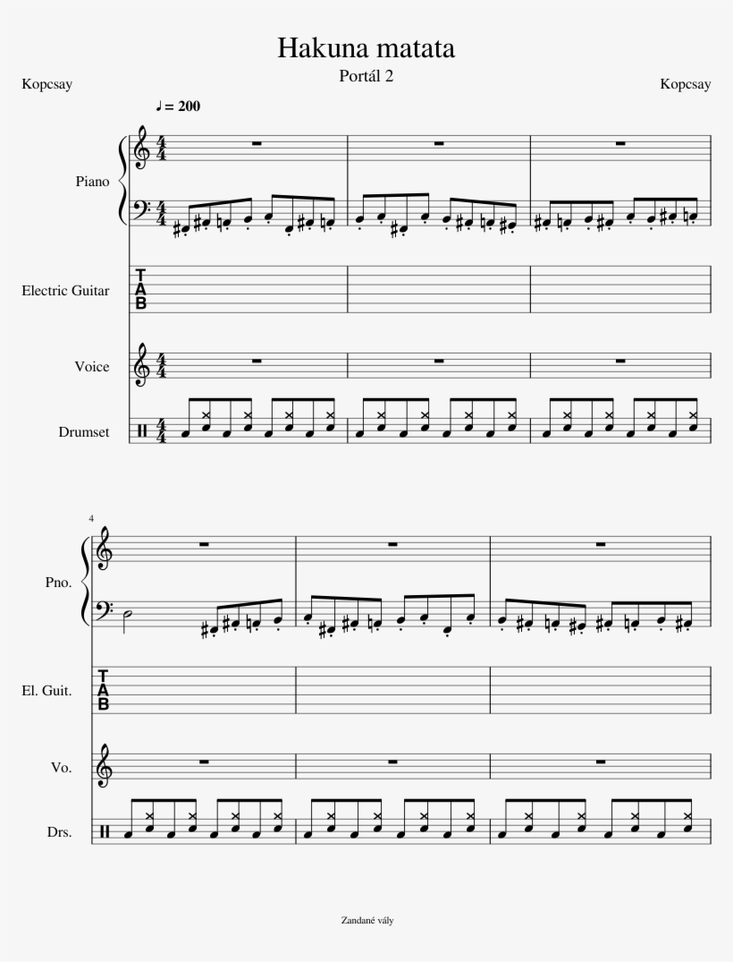 Hakuna Matata Sheet Music For Piano, Guitar, Voice,, transparent png