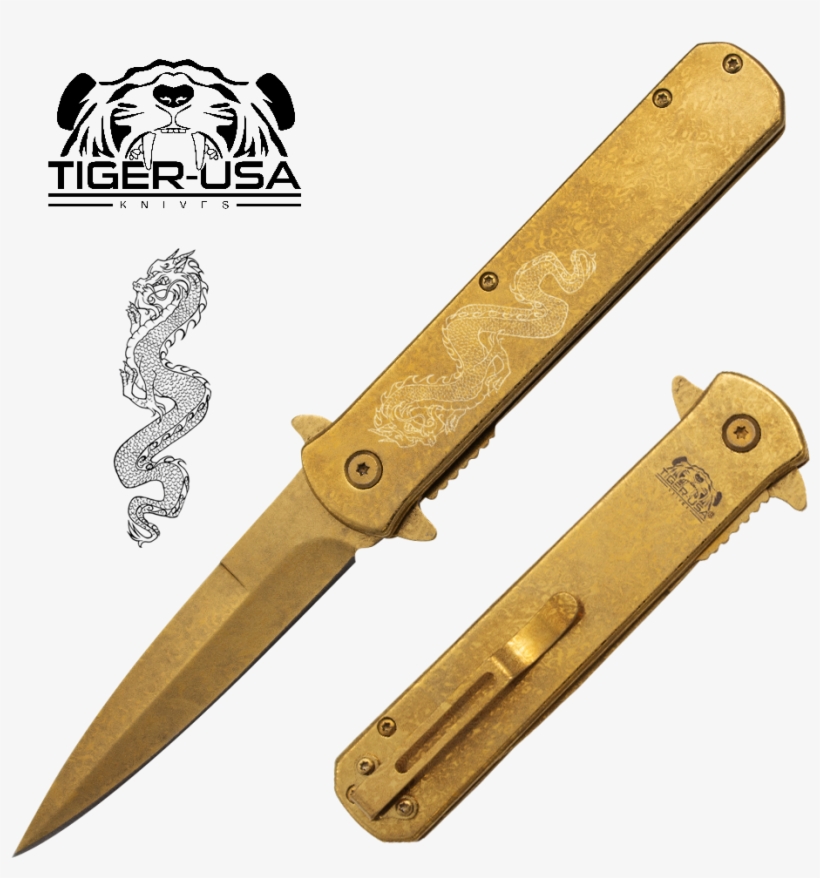 Tiger Usa®metallic Dragon Folding Knife W/clip, transparent png