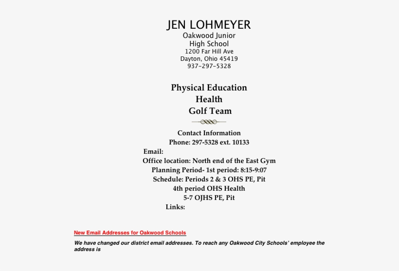Jen Lohmeyer Oakwood Junior High School 1200 Far Hill, transparent png