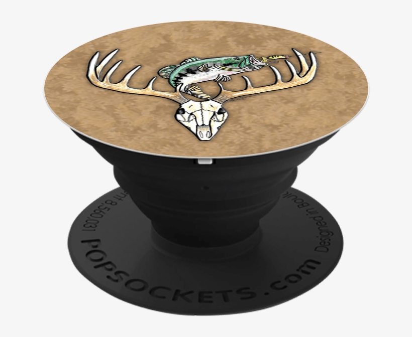 Jumping Bass Over Antlers Deer Skull Popsocket, transparent png