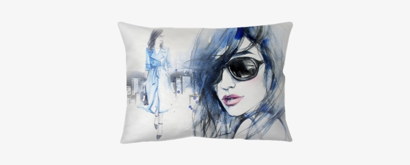 Woman In Coat - Stretched Canvas Print: Blue Mode Fashion Illustration,, transparent png