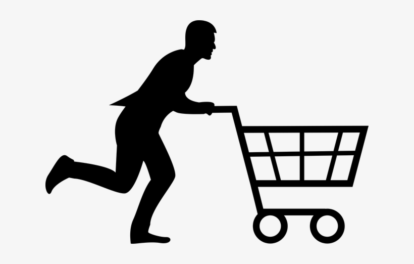 Shopping, Cart, Man, Woman, Running, Run, Buy, Store - Shopping Cart Silhouette Png, transparent png