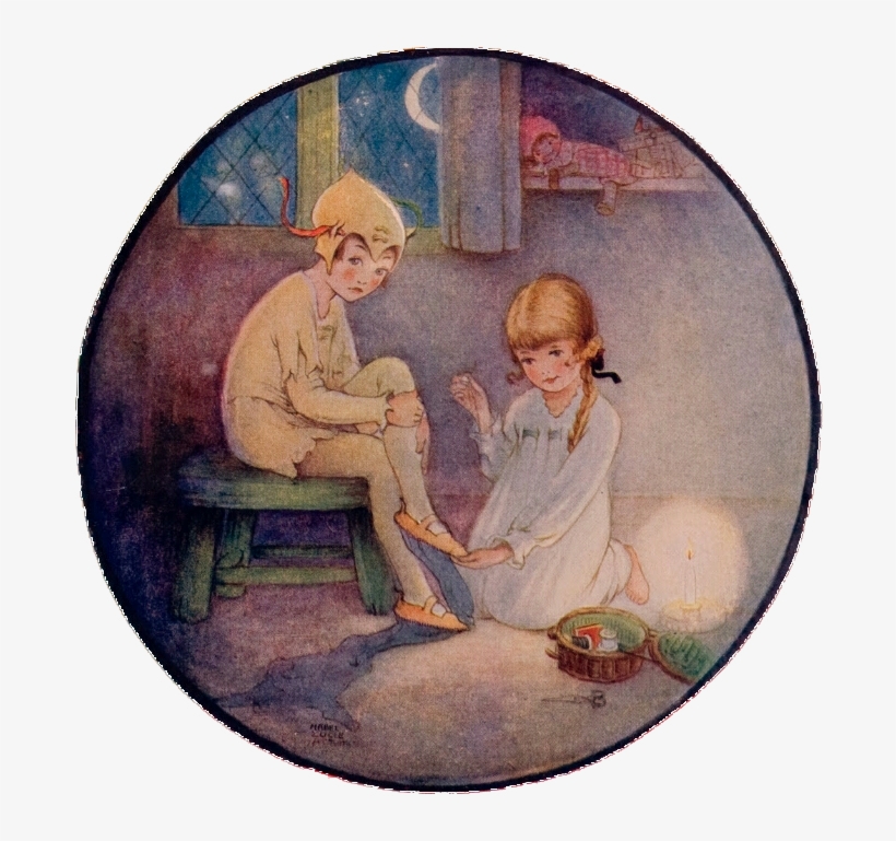 Roundel-shaped Color Illustration Showing Wendy Sewing - Peter Pan Necklace, Peter Pan Jewelry, Peter Pan And, transparent png
