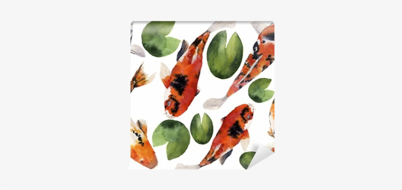 Watercolor Oriental Rainbow Carp With Water Lily Seamless - Watercolor Painting, transparent png