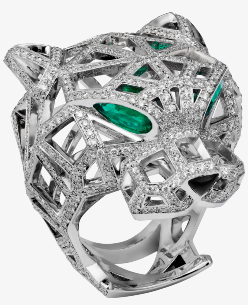 Panthère De Cartier Ringwhite Gold, Emeralds, Onyx,, transparent png