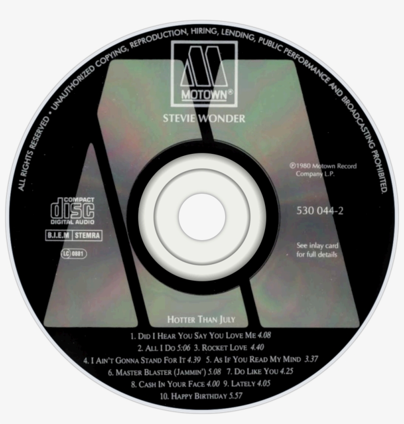 Stevie Wonder Hotter Than July Cd Disc Image, transparent png