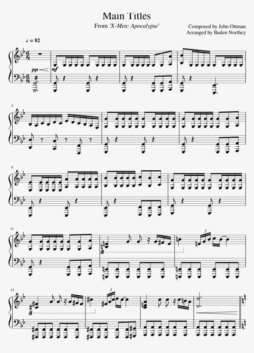 Xmen Main Titles Sheet Music For Piano Download Free 850x1100 PNG