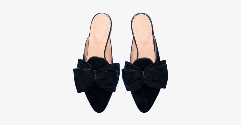 Antoine Black Velvet Slides With Bow Flat Shoes Png - Flatshoes Png, transparent png