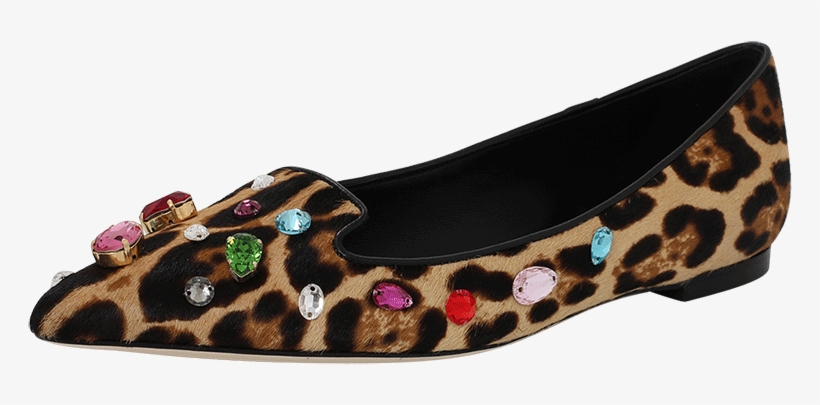 Dolce & Gabbana Leopard Print Jeweled Skimmer - Ballet Flat, transparent png