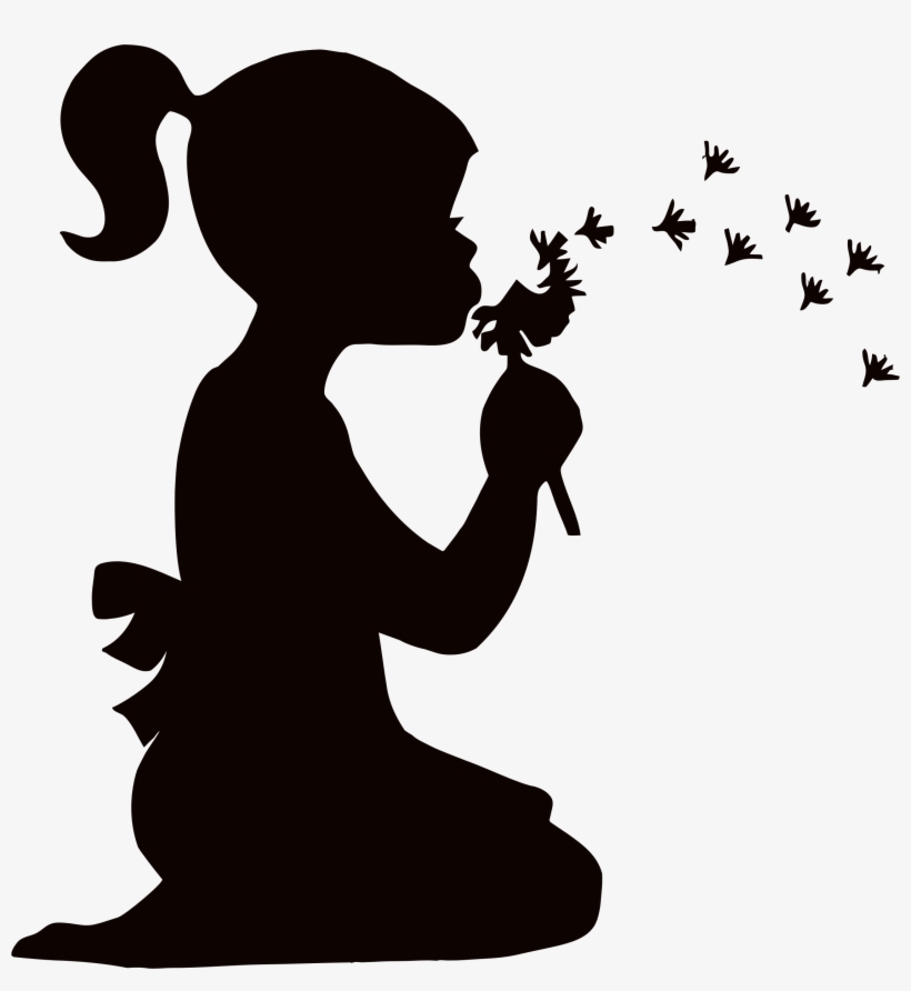 Silhouette Girl Blowing Dandelion, transparent png