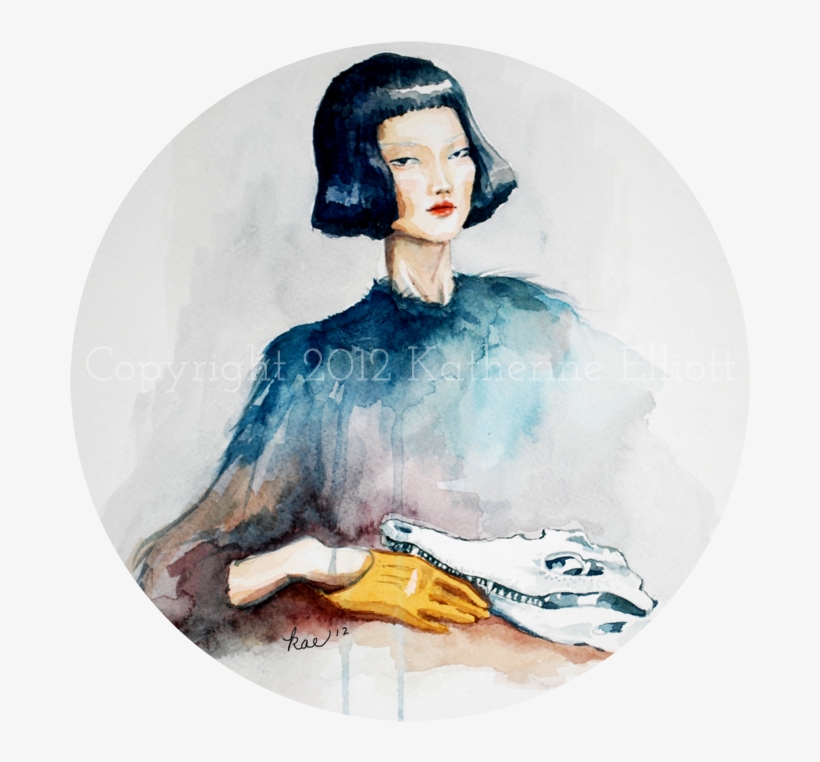 Girl With Crocodile Skull / Watercolor / 12 X 12" - Apple Ipad Family, transparent png