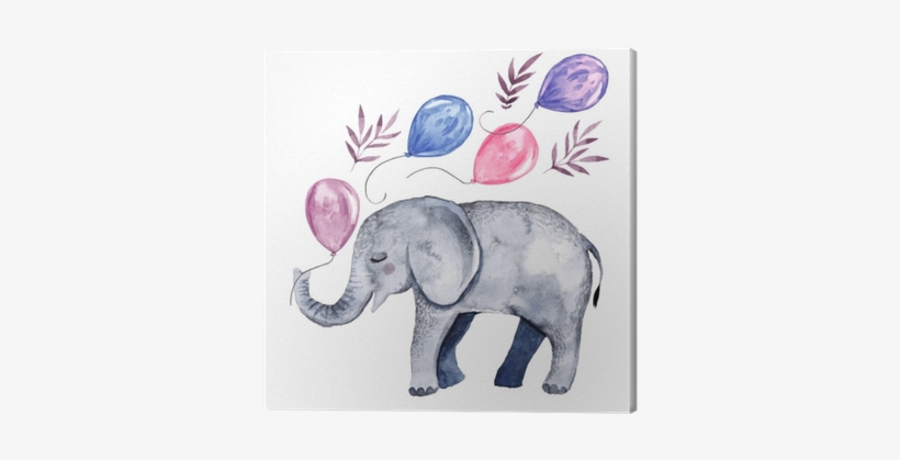 Cute Illustration With Baby Elephant And Balloons Canvas - Ilustracion Animales Acuarela, transparent png