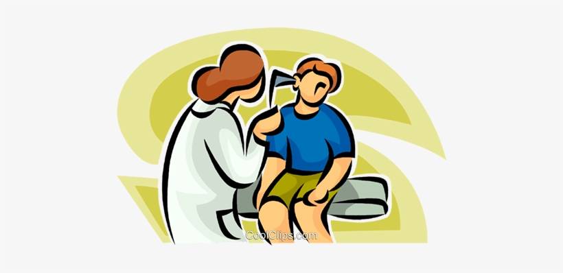 Doctor Giving A Little Boy An Ear Exam Royalty Free - Ear Check Up Clipart, transparent png