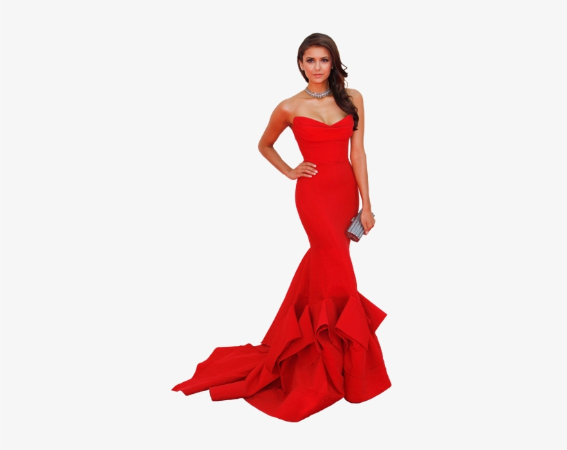 Nina Dobrev Png By - Red Dress Silver Accessories, transparent png