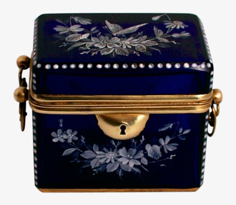 1840 Moser Bohemian Cobalt Blue Enamel Glass Casket, transparent png
