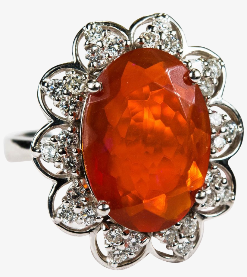 Natural Fire Opal Diamond Ring 14k Gold Orange Opal, transparent png