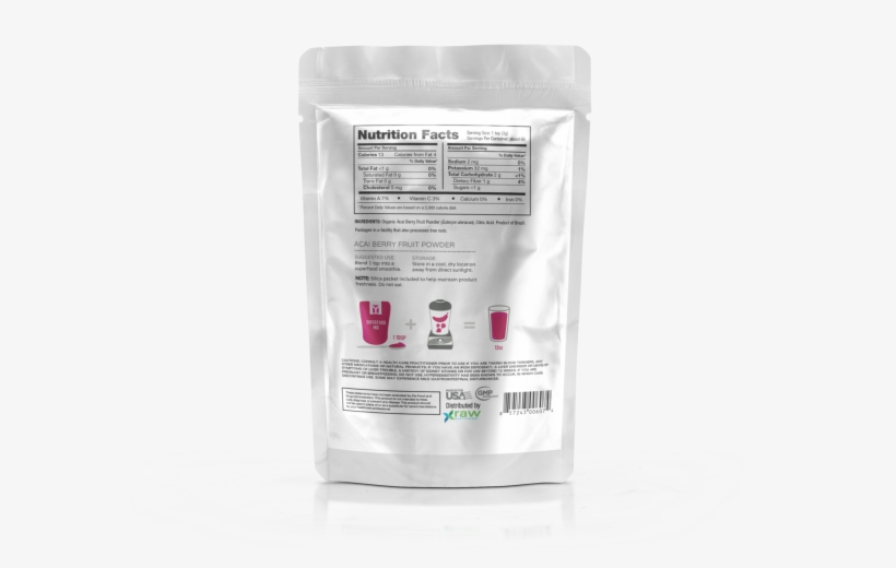 Raw Nutritional Pure Acai Powder Pouch Back View With, transparent png