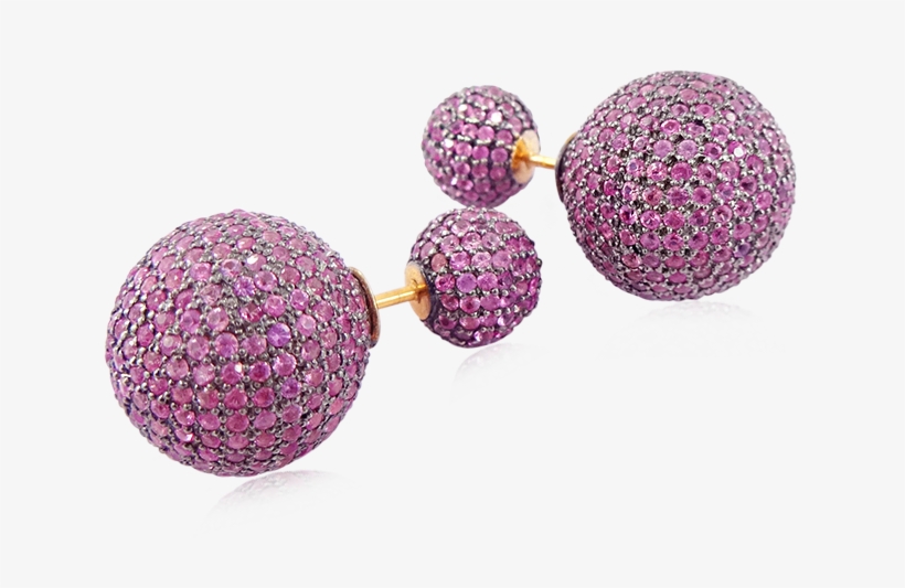 14k Gold Diamond Pink Sapphire Ball Stud Earrings, transparent png