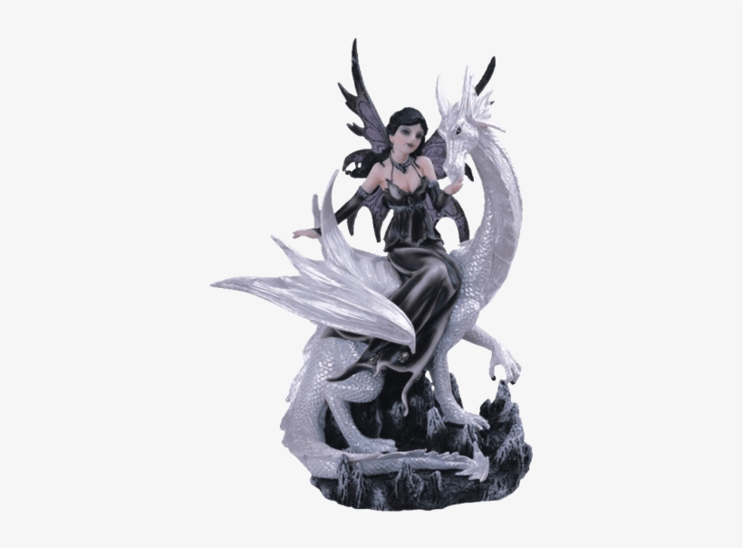 Gothic Fairy Riding A White Dragon Statue, transparent png