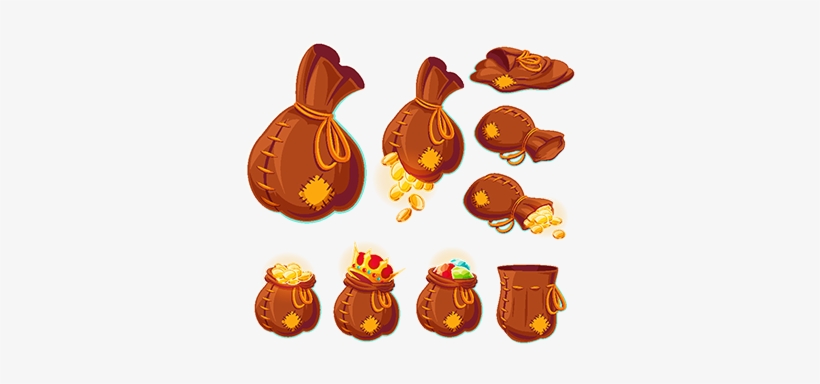 Collection Of Vector Cartoon Bags With Gold Coins And - Bag, transparent png